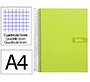 Cuaderno espiral liderpapel a4 micro crafty tapa forrada 120h 90gr cuadro 5mm 5 bandas 4 colores color verde