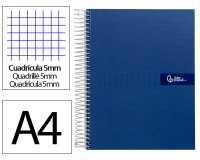 Cuaderno espiral liderpapel a4 micro crafty tapa forrada 120h 90gr cuadro 5mm 5 bandas 4 colores color azul