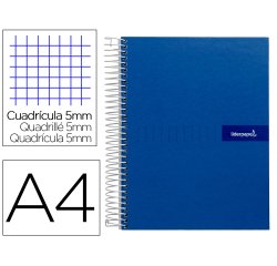Cuaderno espiral liderpapel a4 micro crafty tapa forrada 120h 90 gr cuadro 5mm 5 bandas 4 colores color azul