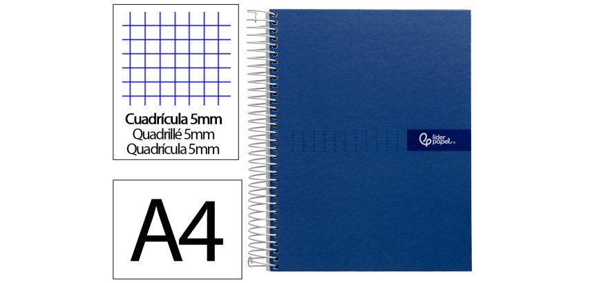 Cuaderno espiral liderpapel a4 micro crafty tapa forrada 120h 90gr cuadro 5mm 5 bandas 4 colores color azul