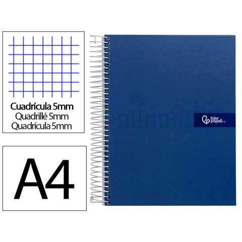 Cuaderno espiral liderpapel a4 micro crafty tapa forrada 120h 90gr cuadro 5mm 5 bandas 4 colores color azul