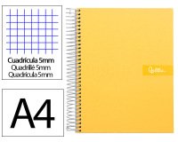 Cuaderno espiral liderpapel a4 micro crafty tapa forrada 120h 90gr cuadro 5mm 5 bandas 4 taladros color amarillo
