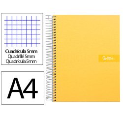 Cuaderno espiral liderpapel a4 micro crafty tapa forrada 120h 90gr cuadro 5mm 5 bandas 4 taladros color amarillo