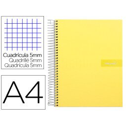 Cuaderno espiral liderpapel a4 micro crafty tapa forrada 120h 90gr cuadro 5mm 5 bandas 4 taladros color amarillo