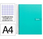Cuaderno espiral liderpapel a4 micro crafty tapa forrada 120h 90gr cuadro 5mm 5 bandas 4 taladros color turquesa