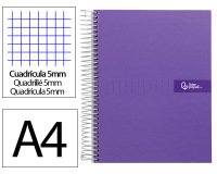 Cuaderno espiral liderpapel a4 micro crafty tapa forrada 120h 90gr cuadro 5mm 5 bandas 4 taladros color violeta