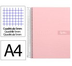 Cuaderno espiral liderpapel a4 micro crafty tapa forrada 120h 90gr cuadro 5mm 5 bandas 4 colores color rosa