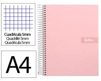 Cuaderno espiral liderpapel a4 micro crafty tapa forrada 120h 90gr cuadro 5mm 5 bandas 4 colores color rosa