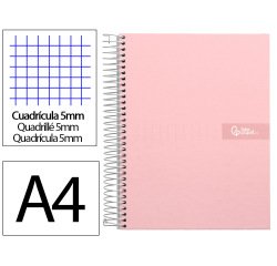 Cuaderno espiral liderpapel a4 micro crafty tapa forrada 120h 90gr cuadro 5mm 5 bandas 4 colores color rosa