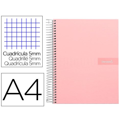 Cuaderno espiral liderpapel a4 micro crafty tapa forrada 120h 90 gr cuadro 5mm 5 bandas 4 colores color rosa