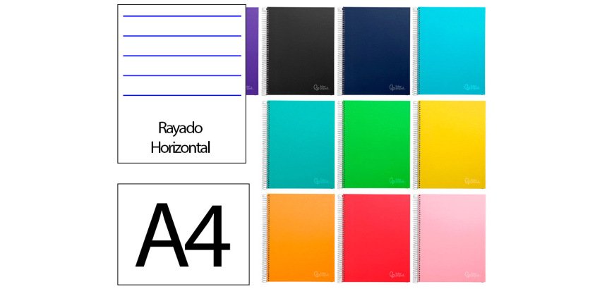Cuaderno espiral liderpapel a4 micro jolly multidisciplina tapa forrada 140h 75gr 28h 5mm 112h hrtal.