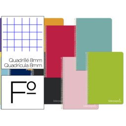 Cuaderno espiral liderpapel folio witty tapa dura 80h 75gr cuadro 8mm con margen colores surtidos