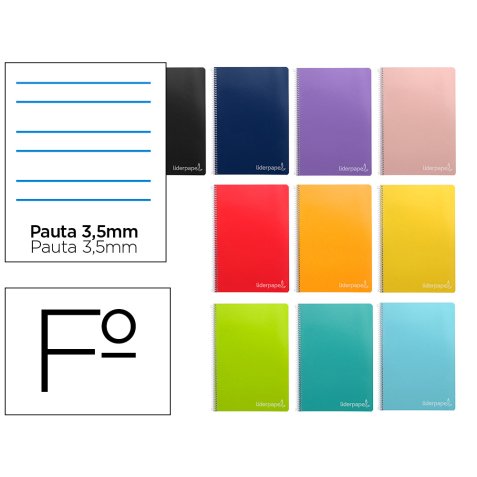 Cuaderno espiral liderpapel folio witty tapa dura 80h 75gr pauta 3,5mm con margen colores surtidos