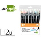 Rotulador liderpapel punta pincel extra suave bolsa de 12 unidades colores surtidos