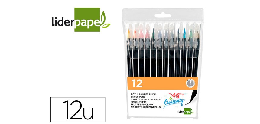 Rotulador liderpapel punta pincel extra suave bolsa de 12 unidades colores surtidos