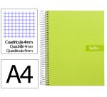 Cuaderno espiral liderpapel a4 crafty tapa forrada 80h 90gr cuadro 4mm con margen color verde