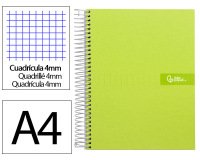Cuaderno espiral liderpapel a4 crafty tapa forrada 80h 90gr cuadro 4mm con margen color verde