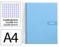 Cuaderno espiral liderpapel a4 crafty tapa forrada 80h 90gr cuadro 4mm con margen color celeste