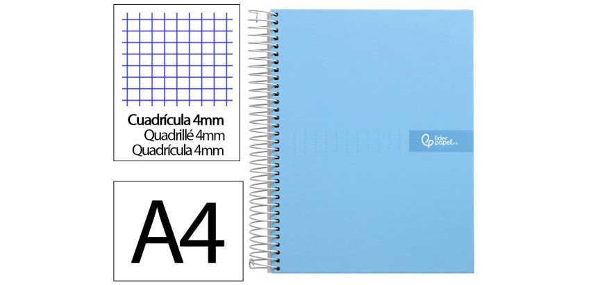 Cuaderno espiral liderpapel a4 crafty tapa forrada 80h 90gr cuadro 4mm con margen color celeste