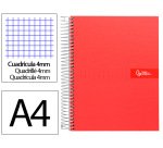 Cuaderno espiral liderpapel a4 crafty tapa forrada 80h 90gr cuadro 4mm con margen color roja