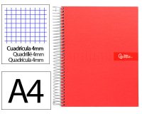 Cuaderno espiral liderpapel a4 crafty tapa forrada 80h 90gr cuadro 4mm con margen color roja