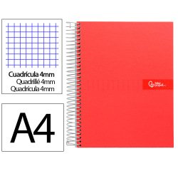 Cuaderno espiral liderpapel a4 crafty tapa forrada 80h 90gr cuadro 4mm con margen color roja