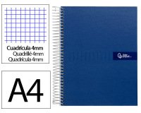 Cuaderno espiral liderpapel a4 crafty tapa forrada 80h 90gr cuadro 4mm con margen color azul marino