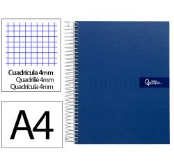 Cuaderno espiral liderpapel a4 crafty tapa forrada 80h 90gr cuadro 4mm con margen color azul marino