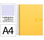 Cuaderno espiral liderpapel a4 crafty tapa forrada 80h 90gr cuadro 4mm con margen color amarillo
