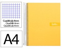 Cuaderno espiral liderpapel a4 crafty tapa forrada 80h 90gr cuadro 4mm con margen color amarillo