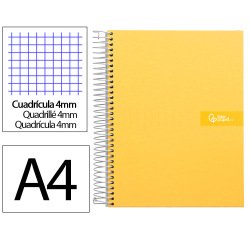Cuaderno espiral liderpapel a4 crafty tapa forrada 80h 90gr cuadro 4mm con margen color amarillo
