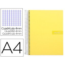 Cuaderno espiral liderpapel a4 crafty tapa forrada 80h 90 gr cuadro 4mm con margen color amarillo