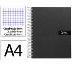 Cuaderno espiral liderpapel a4 crafty tapa forrada 80h 90gr cuadro 4mm con margen color negro