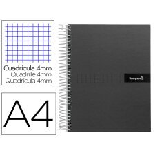 Cuaderno espiral liderpapel a4 crafty tapa forrada 80h 90 gr cuadro 4mm con margen color negro