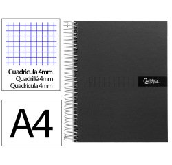 Cuaderno espiral liderpapel a4 crafty tapa forrada 80h 90gr cuadro 4mm con margen color negro