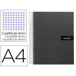 Cuaderno espiral liderpapel a4 crafty tapa forrada 80h 90 gr cuadro 4mm con margen color negro