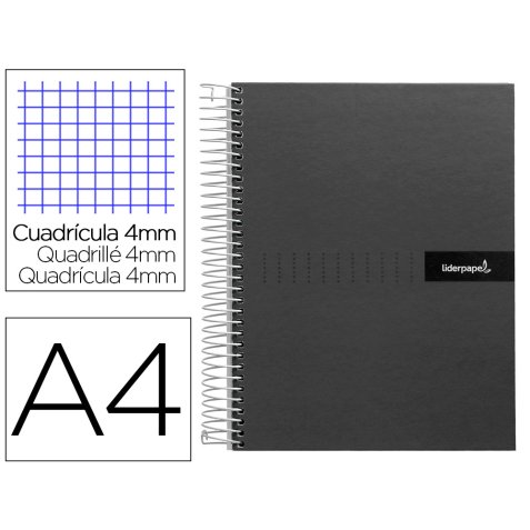 Cuaderno espiral liderpapel a4 crafty tapa forrada 80h 90 gr cuadro 4mm con margen color negro