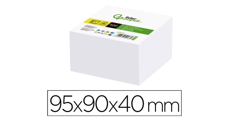 Taco papel liderpapel sin encolar blanco 400 hojas 95x90x40 mm 80 g