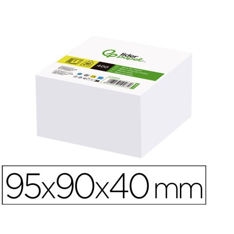 Taco papel liderpapel sin encolar blanco 400 hojas 95x90x40 mm 80 g