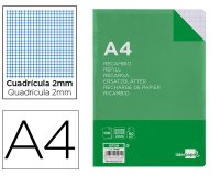 Recambio liderpapel a4 100 hojas 60g/m2 milimetrado sin margen 4 taladros