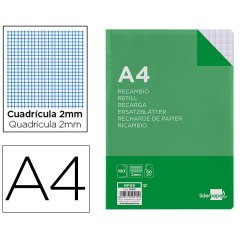 Recambio liderpapel a4 100 hojas 60g/m2 milimetrado sin margen 4 taladros