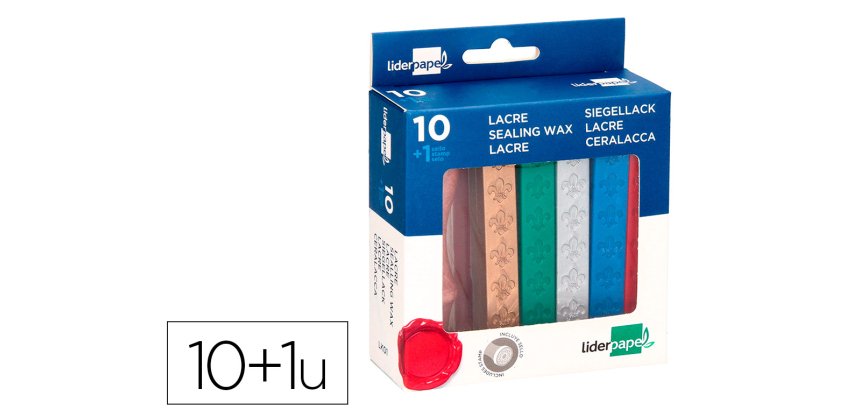 Lacre liderpapel con sello para carta caja de 10 barras colores surtidos