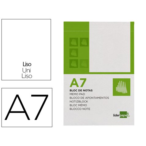 Bloc notas liderpapel liso a7 80 hojas 60g/m2 perforado