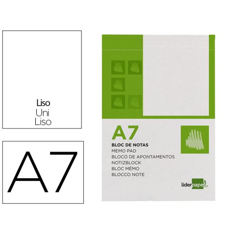 Bloc notas liderpapel liso a7 80 hojas 60g/m2 perforado