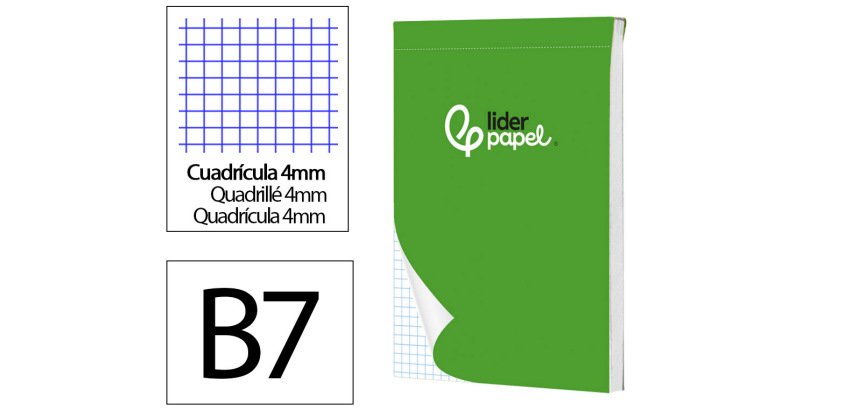 Bloc notas liderpapel cuadro 4mm b7 80 hojas 60g/m2 perforado