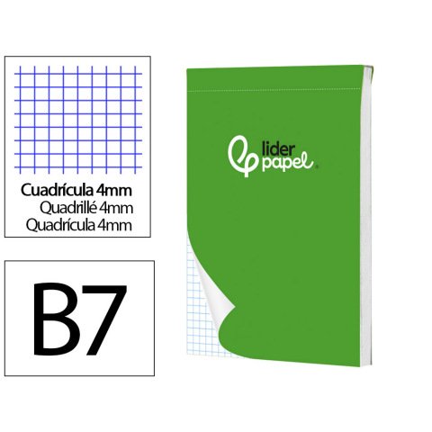 Bloc notas liderpapel cuadro 4mm b7 80 hojas 60g/m2 perforado