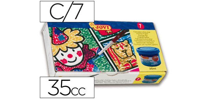 Tempera escolar jovi 35 ml caja de 7 colores surtidos