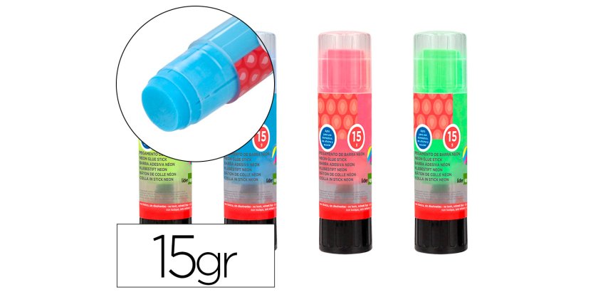 Pegamento liderpapel en barra 15 g trazo magico color neon surtido unidad