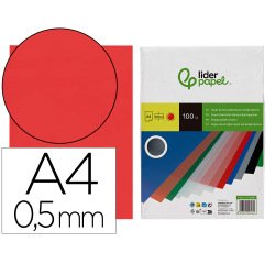 Cubiertas para encuadernar Liderpapel polipropileno A4  0,5 mm rojo translúcido - Paquete de 100 unidades