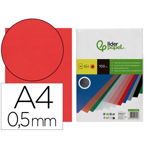 Cubiertas para encuadernar Liderpapel polipropileno A4 0,5 mm rojo translúcido - Paquete de 100 unidades